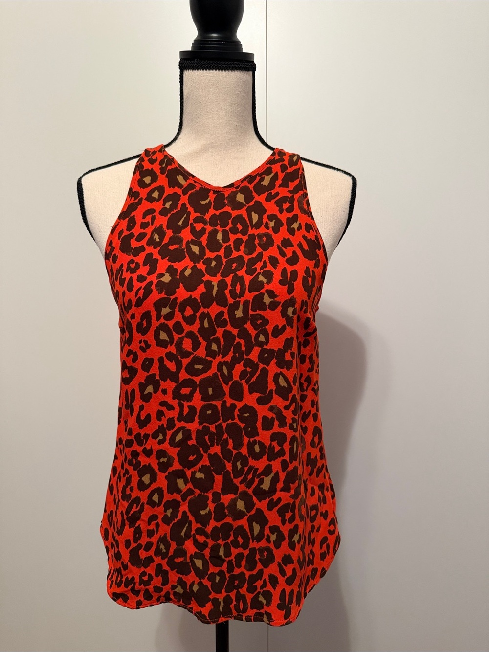 A.L.C. Red and Brown Leopard Print Silk Halter Tank